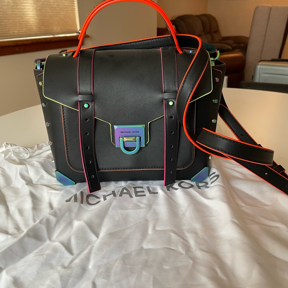 Michael Kors Black Messenger Bag with Multicolor Accents